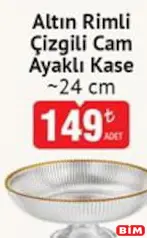 ALTIN RİMLİ ÇİZGİLİ CAM AYAKLI KASE 24 CM